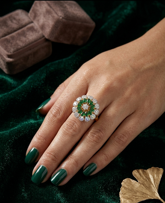 Emerald Dahlia Ring