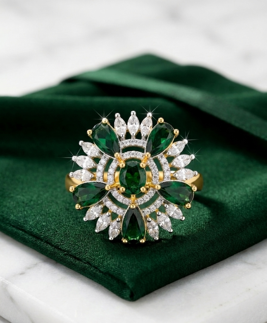 The Aethel Emerald Sunburst Ring