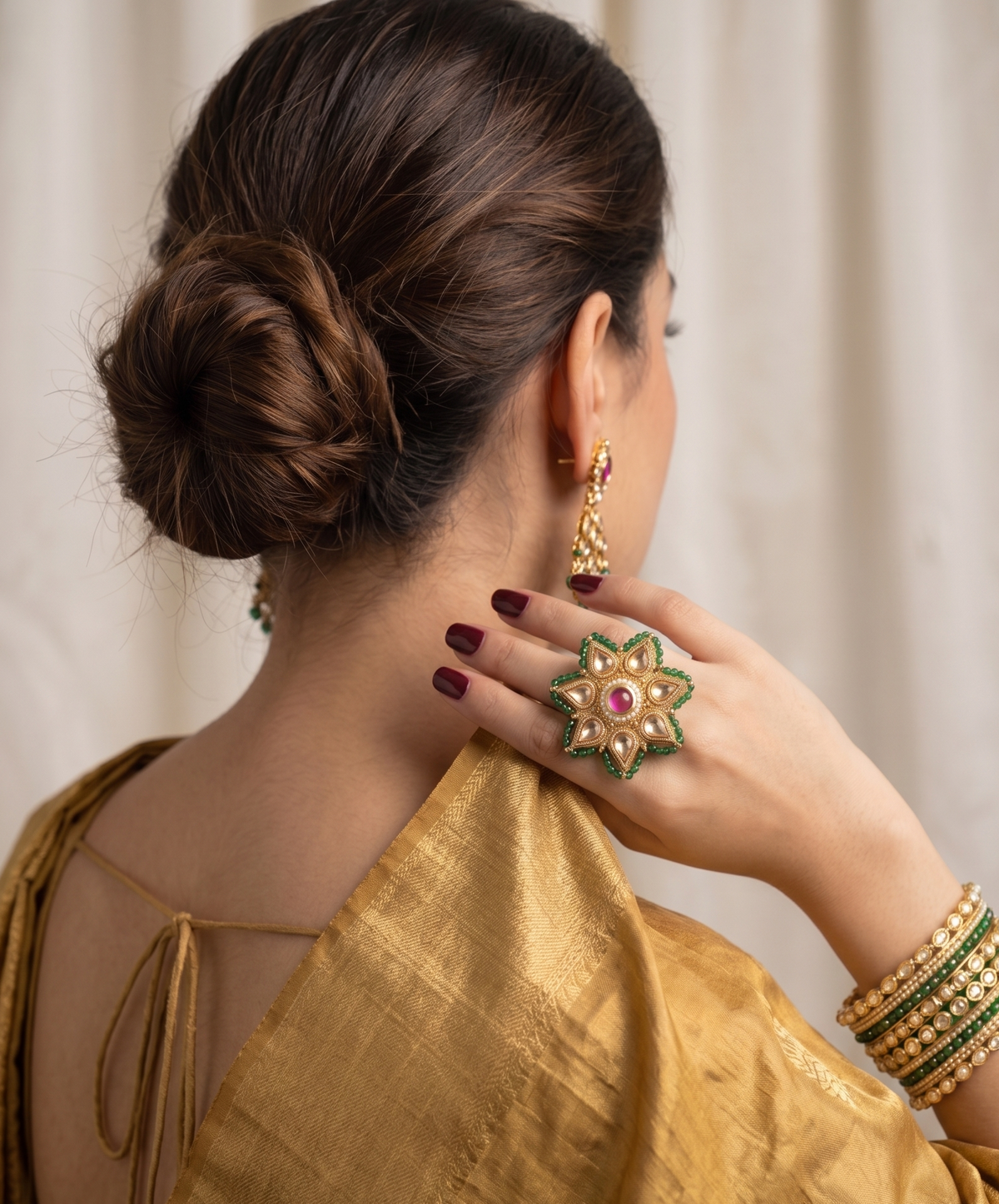 Emerald Lotus Kundan Ring