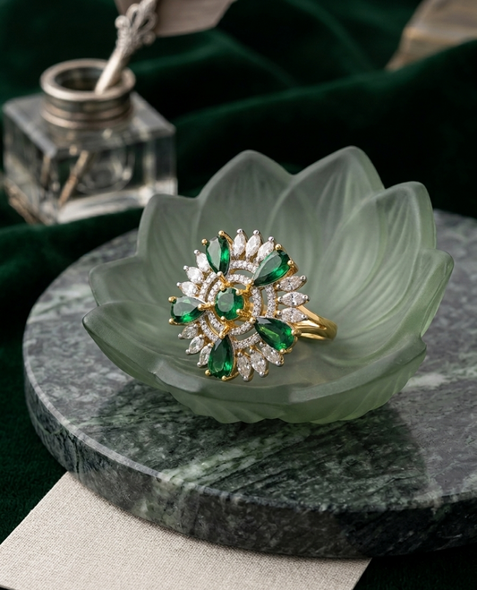 The Aethel Emerald Sunburst Ring