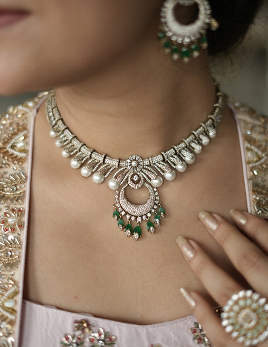 Pearl-Fringed Chandbali Necklace