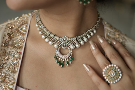 Pearl-Fringed Chandbali Necklace