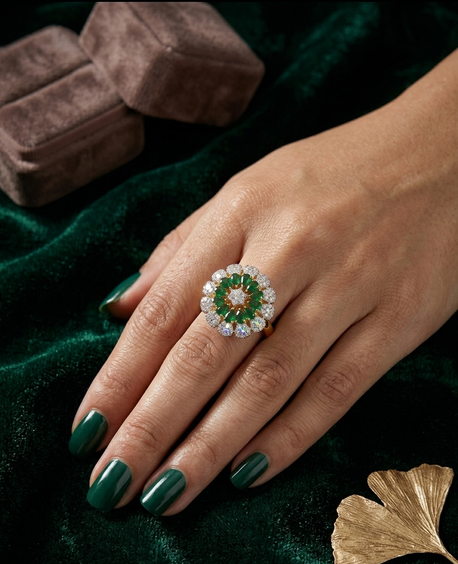 Emerald Dahlia Ring