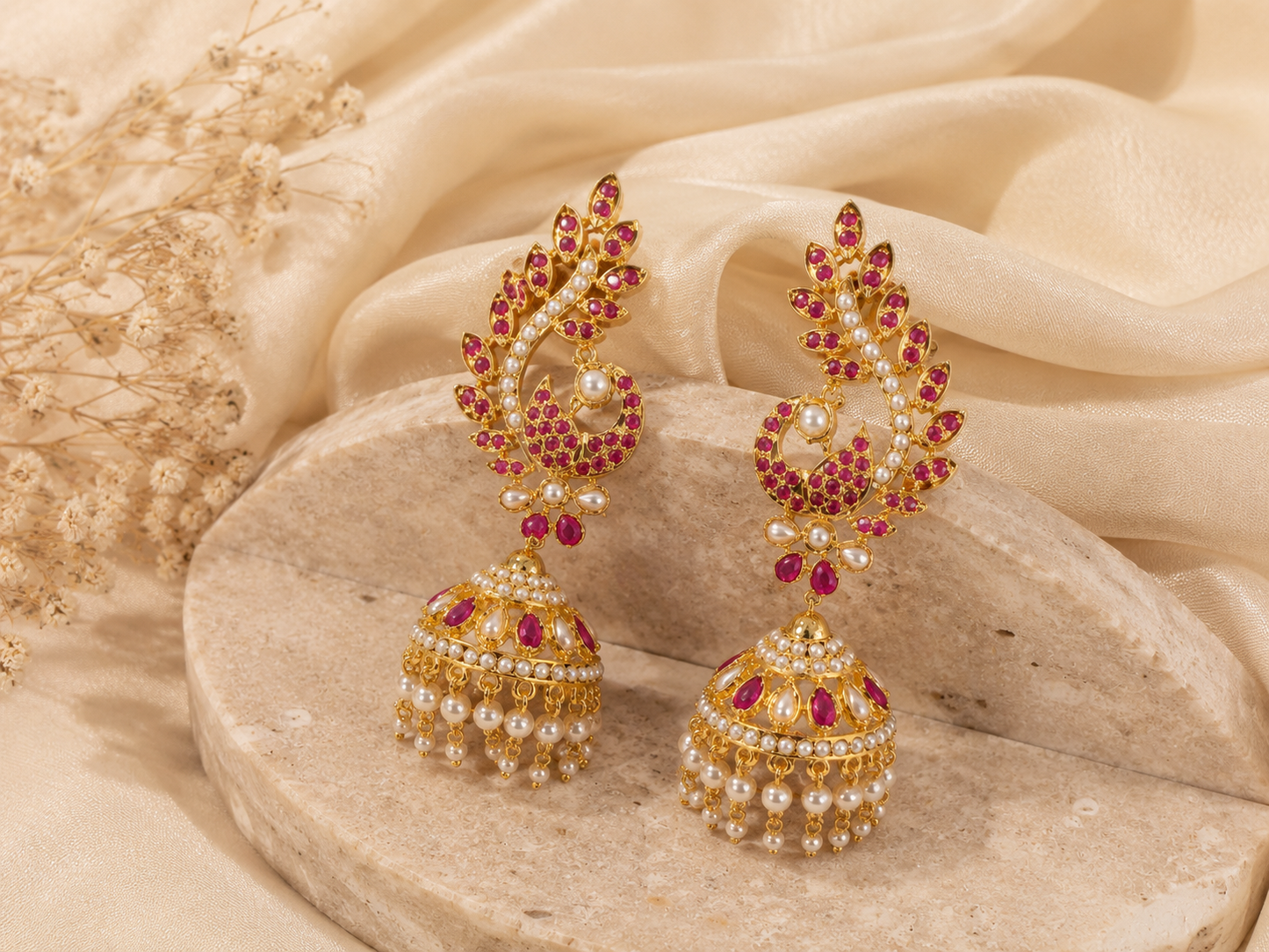 Rajwada Ruby & Pearl Jhumkis