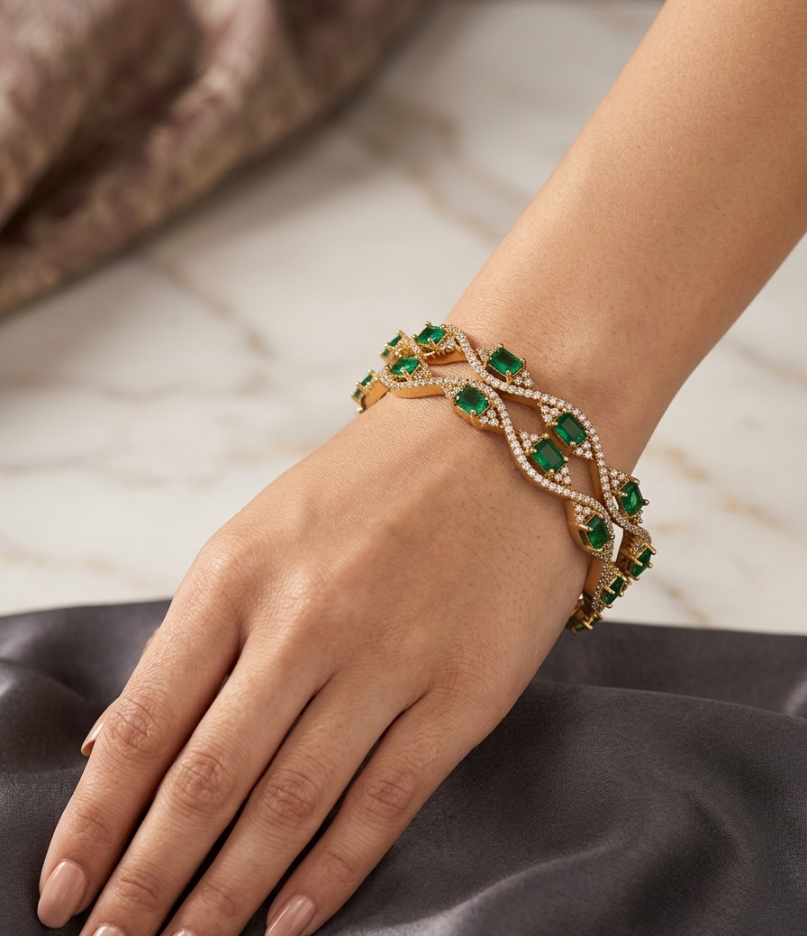 Emerald Weave Luxe Bangles