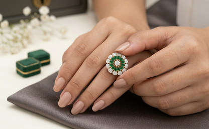 Emerald Dahlia Ring