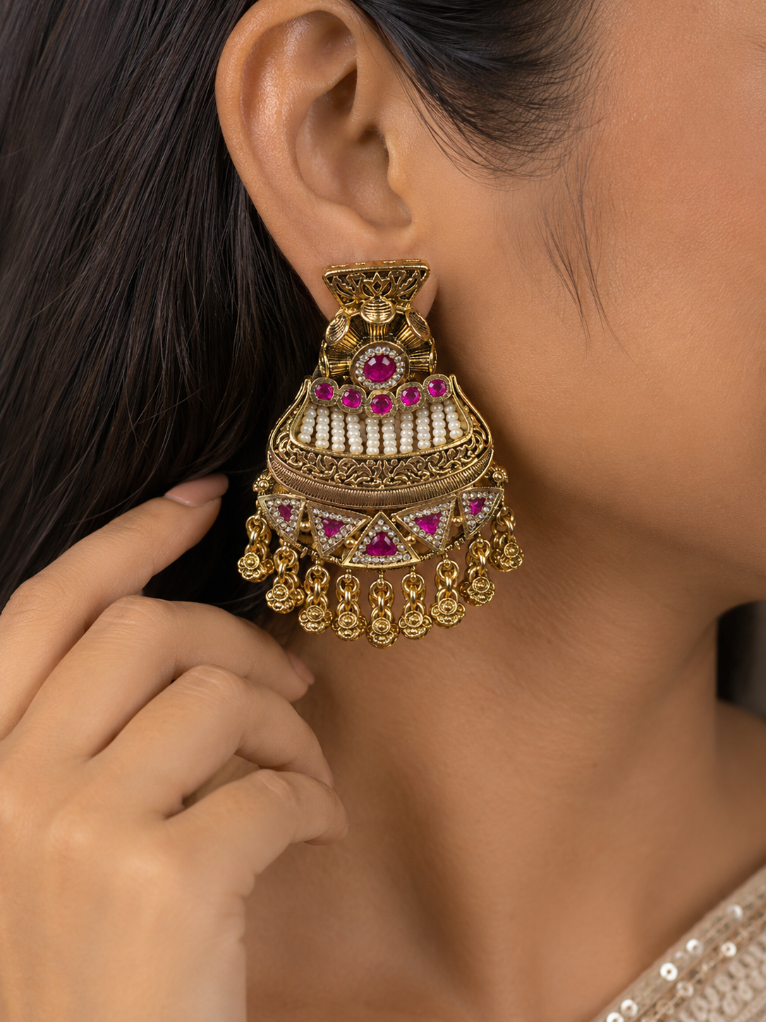 Ruby Pearl Luxe Jhumka