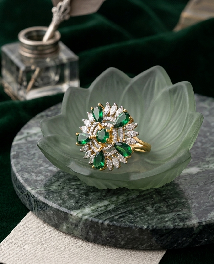 The Aethel Emerald Sunburst Ring