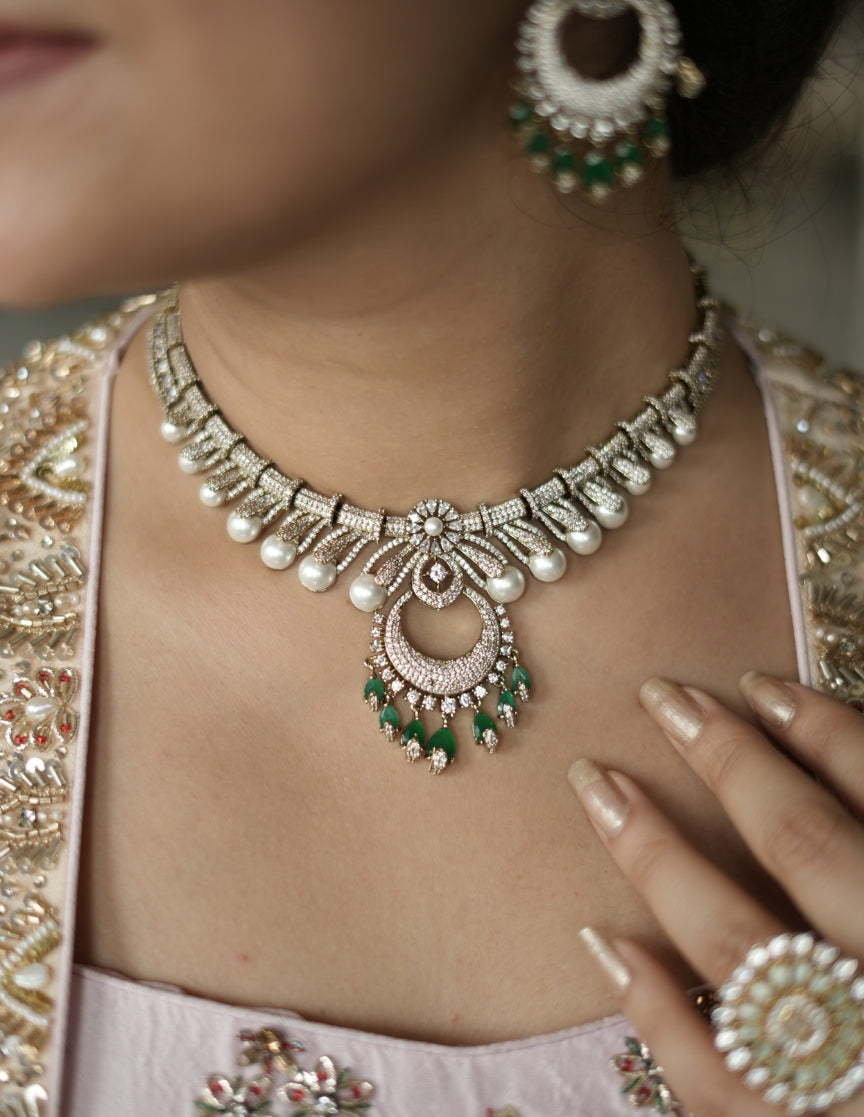Pearl-Fringed Chandbali Necklace