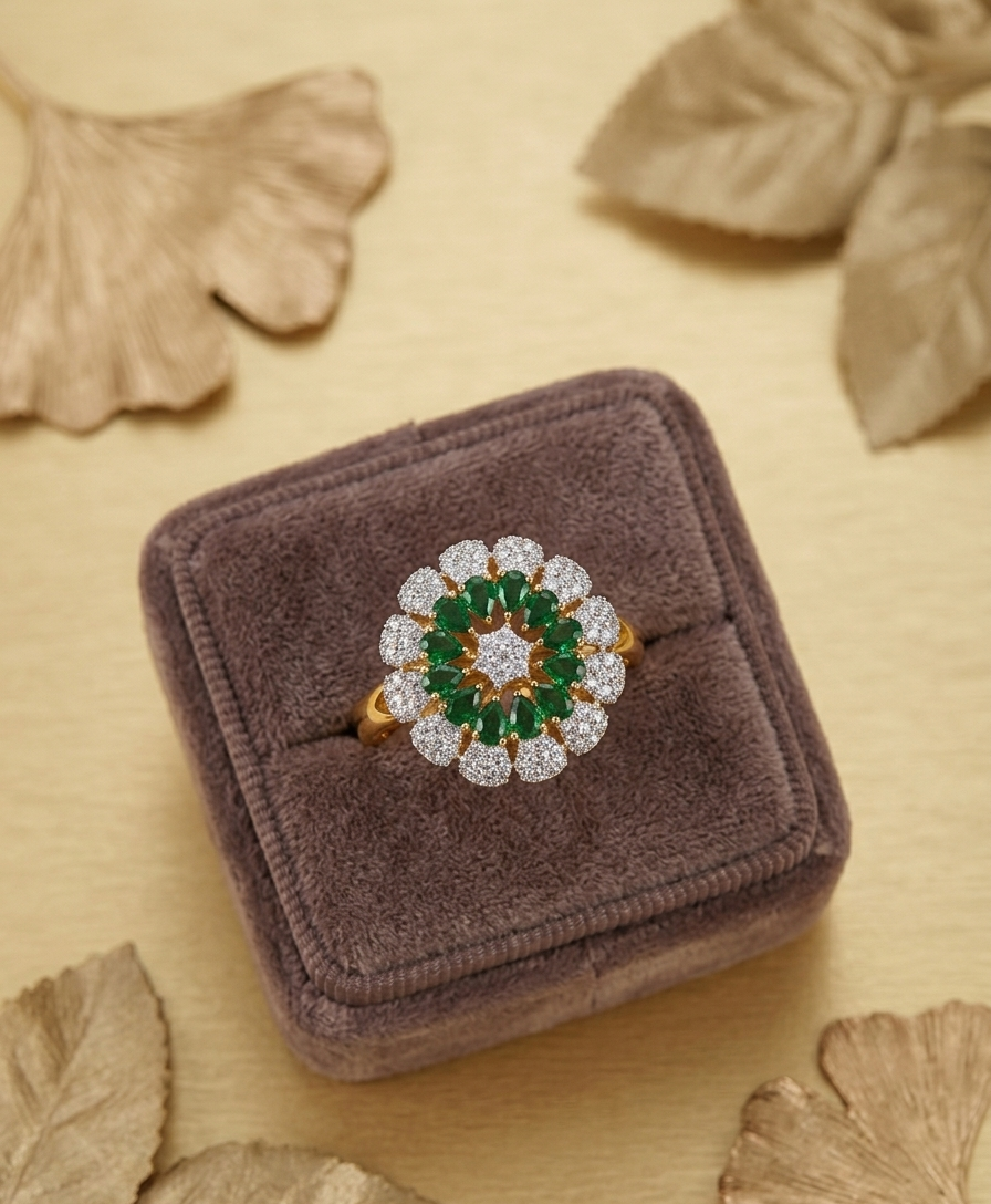Emerald Dahlia Ring