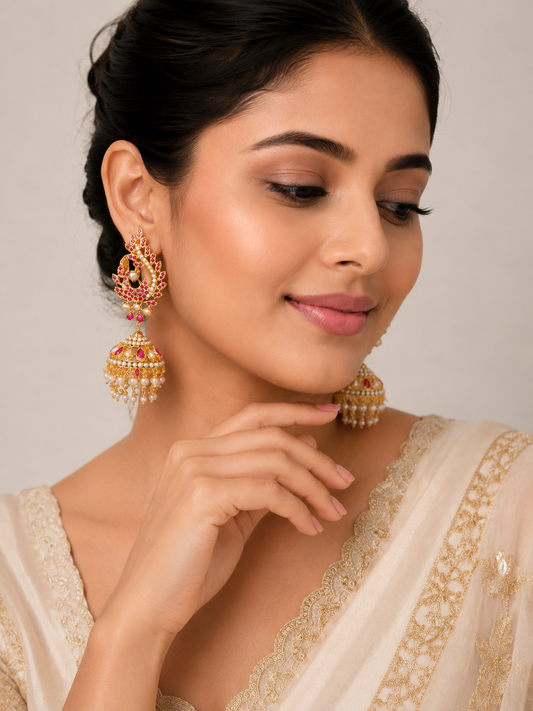 Rajwada Ruby & Pearl Jhumkis