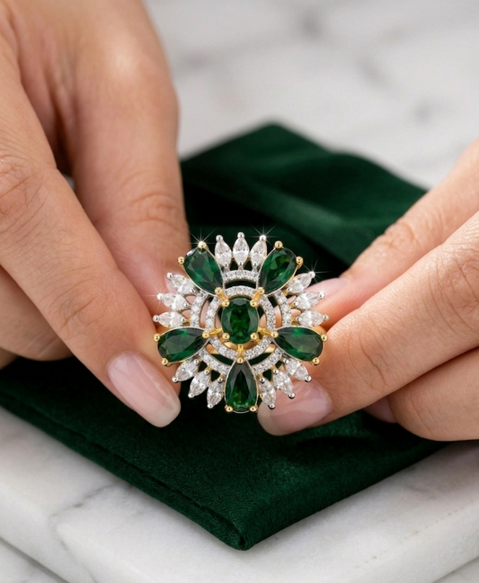 The Aethel Emerald Sunburst Ring