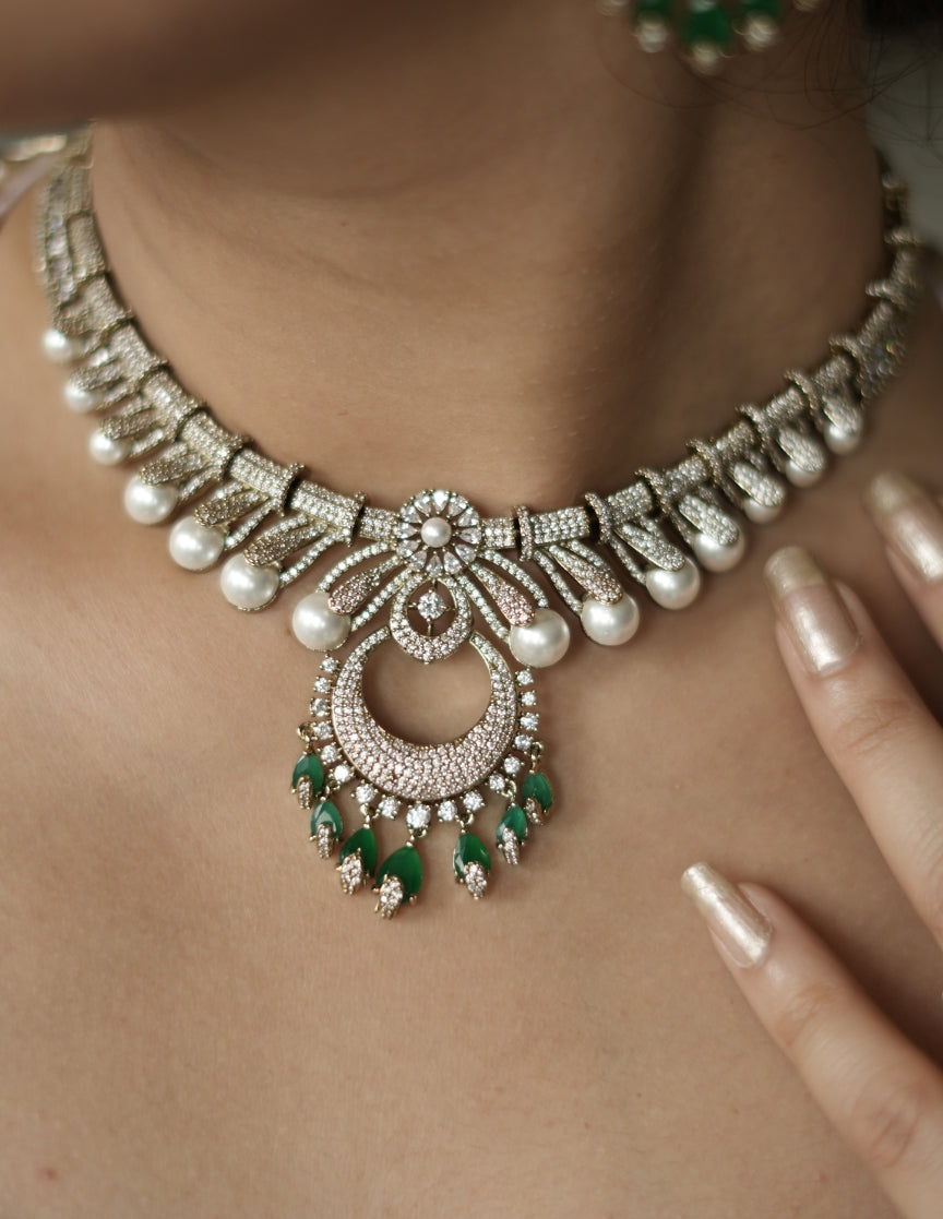 Pearl-Fringed Chandbali Necklace