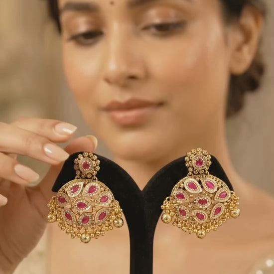 Rajrani Ruby Jhumka styled as statement Indian festive earrings