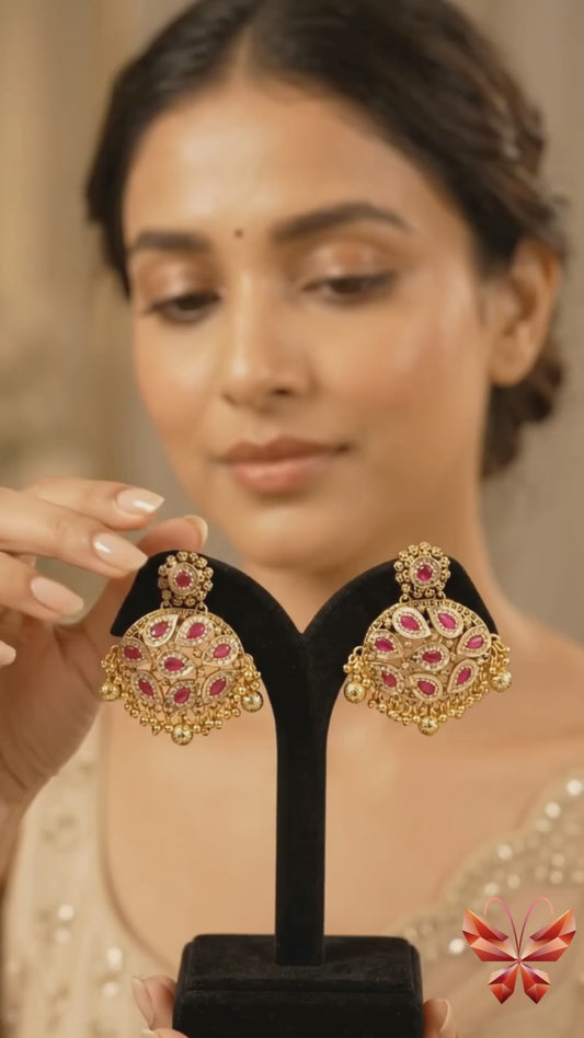 Rajrani Ruby Jhumka styled as statement Indian festive earrings