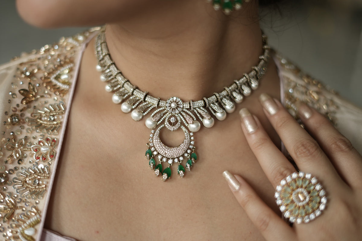Pearl-Fringed Chandbali Necklace