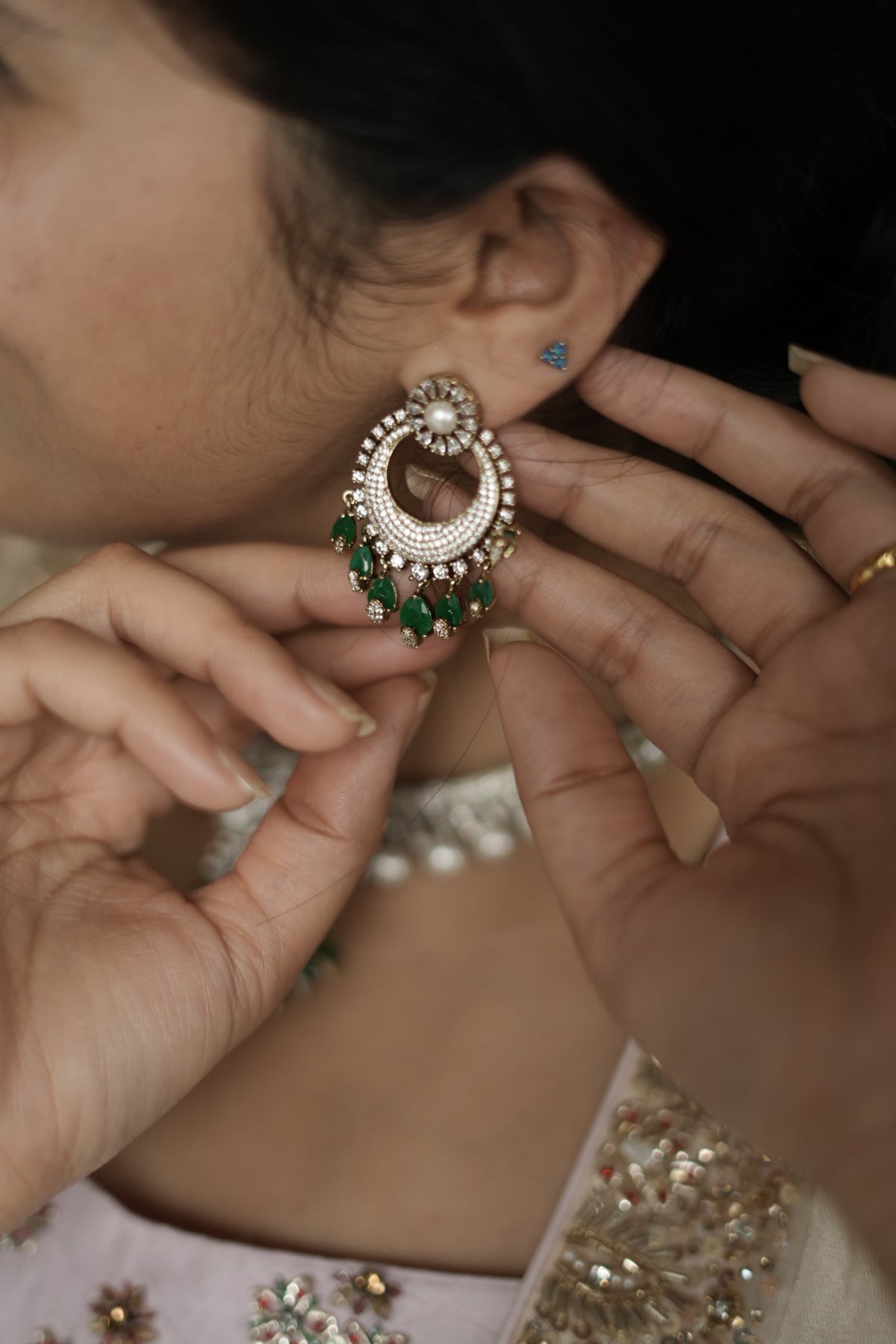 Pearl-Fringed Chandbali Necklace