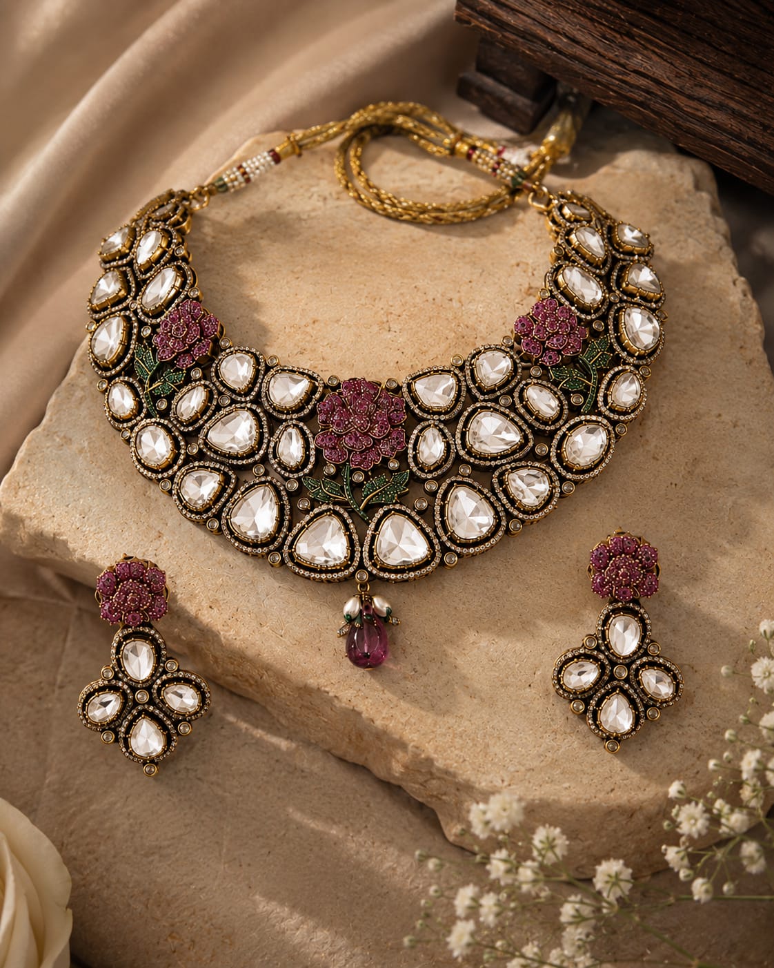 Begum Rose Polki Collar