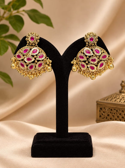 Rajrani Ruby Jhumka with intricate gold-toned detailing and rich red accents
