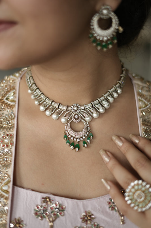 Pearl-Fringed Chandbali Necklace