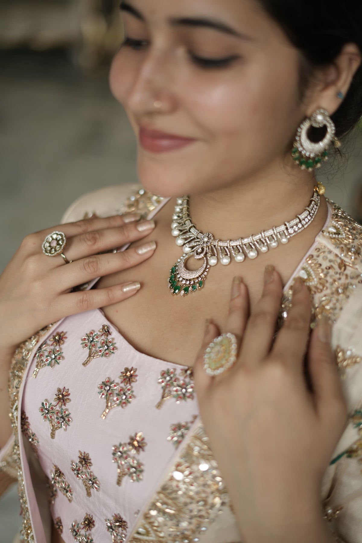 Pearl-Fringed Chandbali Necklace